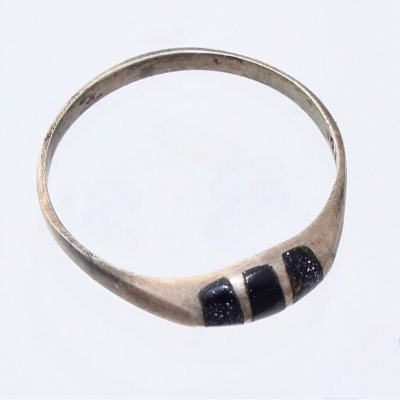 Vintage Blue Goldstone Inlay Sterling Silver Ring Size 6 Stamped Mexico - Picture 2 of 4